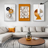 Art mural géométrique en fer et aluminium noir et or, design à trois panneaux pour salon, bureau, hôtel, intérieurs Art Déco