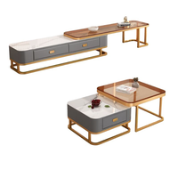 Meuble TV extensible en pierre frittée de luxe léger, style moderne et minimaliste, combinaison table basse et meuble TV pour salon, mobilier de maison