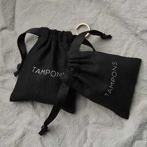 Luxury Custom Logo Black Cotton Drawstring Pouch Premium Jewelry <b>Packaging</b> <b>Bag</b> Small Canvas Gift Pouch with Ribbon Handle - Product Image 1