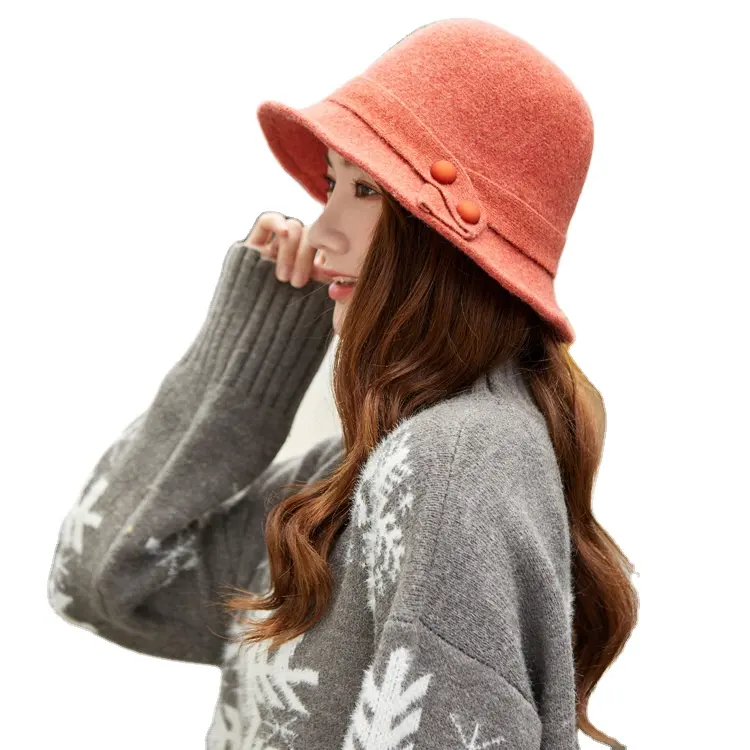 Women Wool Blend BucketหมวกฤดูหนาวฤดูหนาวBowlerหมวกถัก