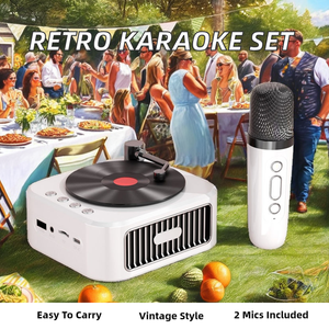 Microfono Karaoke Vintage per Famiglia, Giradischi Portatile con Due Microfoni Wireless, Altoparlante per Feste Musicali - Product Image 2