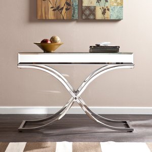 Table <span class=keywords><strong>console</strong></span> moderne contemporaine avec plateau en miroir et pieds en métal chromé pour couloir, salon, chambre à coucher - Product Image 4