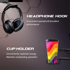 Z Shaped <strong>Gaming</strong> Table LED <strong>Lights</strong> Ergonomic Table Computer <strong>Desk</strong> with Monitor Riser Cup Holder and 2 Headphone Hooks - Product Image 3