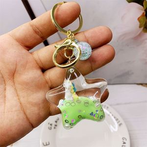 Creative Moving Liquid Quicksand Keychain Five-pointed Star <b>Floating</b> Keyring for Women Charm Bag Pendant Keyfob Kids Gift - Product Image 5