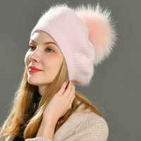 Nouveauté 2022 : Bérets pour adultes avec pompon en fourrure de raton laveur véritable détachable, bérets élégants pour femmes, bérets en tricot chauds