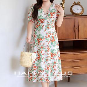 เดรสทรงเอพิมพ์ลายดอกไม้ คอวี สำหรับผู้หญิงไซส์พลัส เหมาะสำหรับงานเฉลิมฉลองวันหยุด สไตล์ลำลอง เอวทรงธรรมชาติ - Product Image 4