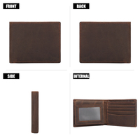Dompet Lipat Dua Anti RFID Kulit Sapi Asli Crazy Horse Tipis Pendek untuk Pria, Harga Grosir Kompetitif