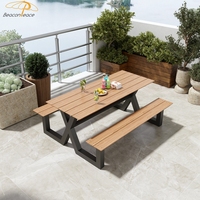 Ensemble de table et bancs de jardin pour 6 personnes, résistant à l'eau, pour restaurant extérieur, patio, bistrot, pique-nique