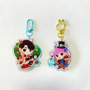 KUIEN cheap custom OEM cartoon acrylic double rainbow hologram keychain clear transparent colorful holographic plastic charms