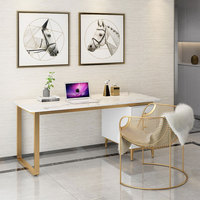 Bureau d'ordinateur moderne et contemporain en marbre, bureau de luxe en fer avec hauteur réglable et tiroirs