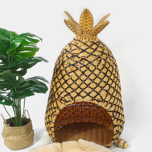 Cesta de ratán de plástico PP Huangtu, casa para mascotas, cama para gatos, cueva, perrera para perros, Mimbre tejido a mano, forma de piña, bonita y cálida casa para mascotas - Product Image 4