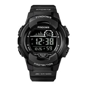 PINDOWS Pasnew Waterproof Luxury Digital Watch for Boy Students Alarm Clock Plastic Resin Round Fashion Sports Digital Watches
