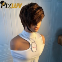 Perruque en cheveux humains en gros, cheveux indiens bruts, coupe pixie courte, fournisseurs de perruques brunes en cheveux humains, perruques sans colle fabriquées à la machine pour femmes noires