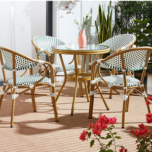 Muebles de jardín al aire libre Metal Bambú Aspecto Estilo francés Bistro Patio Silla de mimbre - Product Image 5