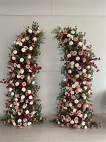 Rangkaian Bunga Pernikahan Burgundy Kustom, Mawar Burgundy Buatan, Peony, Pelapis Lorong Bunga untuk Dekorasi Acara Pesta