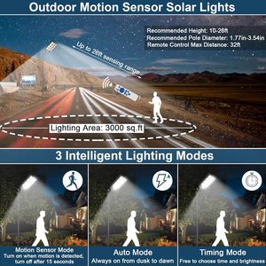 High Lumen Outdoor 3000W 2000W 1000W LED Wide Angle Lamp IP65 Waterproof Dust to Dawn <b>Remote</b> <b>Control</b> Solar Street <b>Light</b> - Product Image 5