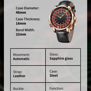 Montre pour homme de la série Player Gambling, design sportif, entièrement automatique, mécanique, thème jeu de roulette européenne et poker, idéale pour les soirées - Product Image 4