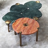 Ensemble de table basse haut de gamme plateau en pierre de travertin naturel avec base en acier inoxydable table basse en marbre pour hall de villa et d'hôtel