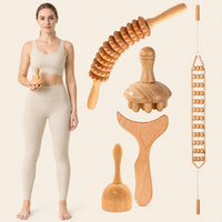 Planche Gua Sha en bois de hêtre en forme de poisson, bâton de massage en bois à 9 roulettes, outil de soin corporel à poignée incurvée, ensemble OEM à marque privée