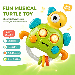 Jouets porte-bonheur en gros : Hochet musical et lumineux en forme de <span class=keywords><strong>tortue</strong></span> pour bébé, jouet éducatif pour nouveau-nés avec clochette - Product Image 3