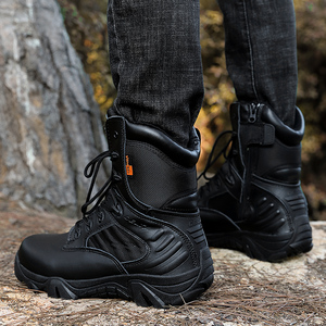 Soldes : Bottes tactiques de combat en cuir véritable imperméables avec lacets et fermeture éclair pour activités de plein air - Product Image 3