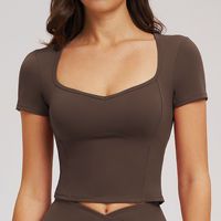 Haut de yoga sans couture en Spandex/Nylon pour femme, col large, coupe ajustée, idéal pour le sport et la course en extérieur