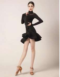 Novedoso y Popular <span class=keywords><strong>Traje</strong></span> de Baile Latino Negro con Falda y Mangas Largas <span class=keywords><strong>para</strong></span> Niñas, Transpirable <span class=keywords><strong>para</strong></span> Salón, Rumba, <span class=keywords><strong>Tango</strong></span> y Salsa, Disponible en Stock - Product Image 2