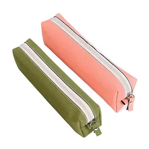 Papelería Elegante bolsa de lápices simple Pequeño estuche cuadrado impermeable rosa y verde