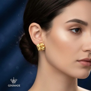 Boucles d'oreilles à nœud |   Bijoux fantaisie tissés |   Laiton plaqué or |   Mode Orthodoxe Tendance, Fait Main, Léger, Quotidien, Fête - Product Image 4