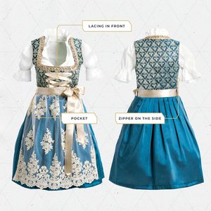 Robe Dirndl, costume traditionnel allemand pour l'Oktoberfest, robe en dentelle bleue pour femmes, tenue bavaroise authentique, taille adulte - Product Image 4