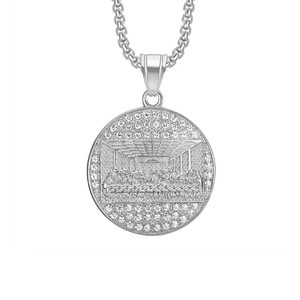 Vente en gros de collier avec pendentif en <span class=keywords><strong>diamant</strong></span> <span class=keywords><strong>treize</strong></span> croix Hiphop Last Supper pour hommes bijoux en acier inoxydable avec pierre de zircon - Product Image 3