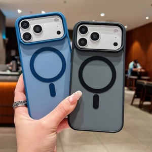 Simple contrast colors TPU PC magnetic frosted phone <b>case</b> matte mobile back cover for <b>iPhone</b> 11pro 12 13 14 15plus 16 17 - Product Image 6