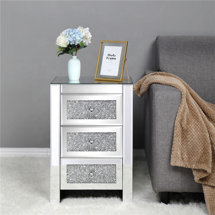 Современный роскошный зеркальный прикроватный столик с выдвижным ящиком из кристаллов и страз