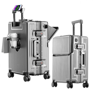 Durable Stylish USB Cup Holder Front Opening Cabin <strong>Suitcases</strong> Unisex Brake Wheel Classic Business Spinner Wheels TSA <strong>Lock</strong> - Product Image 1
