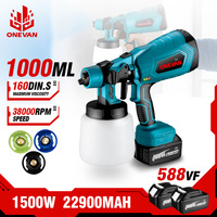 ONEVAN 1000ML Pistol Semprot Listrik Tanpa Kabel HVLP DIY Alat Semprot Cat Airless Portabel Baterai 18V