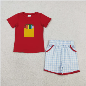 BSSO1819 Ensemble short pour garçons, broderie Crayon Red, pour la rentrée scolaire - Product Image 3