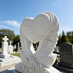 Изготовленные на заказ большие надгробия из гранита и мрамора с резьбой в виде крыльев и сердец для кладбищ - Product Image 4
