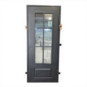 Porte d'entrée moderne en fer forgé 2026 avec verre isolant, porte extérieure de sécurité personnalisée pour villa - Product Image 1