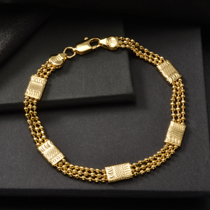 18k <b>gold</b> glossy polished adjustable dainty embossed textured panel multi strand <b>bead</b> chain sturdy luxury unisex <b>bracelet</b> - Product Image 5
