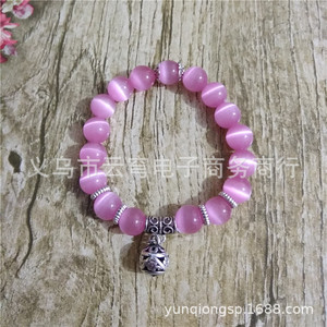 Pulsera de Cristal Ojo de Gato, de Una Sola Capa, con Cuentas, Dije Plateado Vintage, Joyería Unisex para Uso Diario, Origen Yiwu - Product Image 4