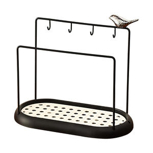 Escurridor de platos ovalado de acero inoxidable con ganchos para fregadero de cocina, estante de almacenamiento para encimera, diseño multifuncional - Product Image 1