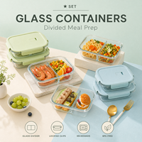 Ensemble de récipients de préparation alimentaire en verre borosilicate, boîte bento divisée avec couvercle hermétique, compatible four et congélateur, vente en gros OEM direct usine