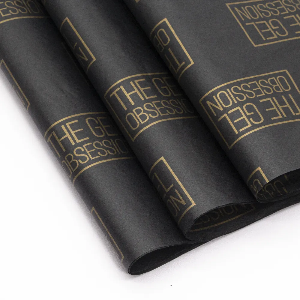 Custom Printed Golden Logo Black Tissue Paper Product Gift Wrapping Paper For Flower/Shoes/Clothes Packaging