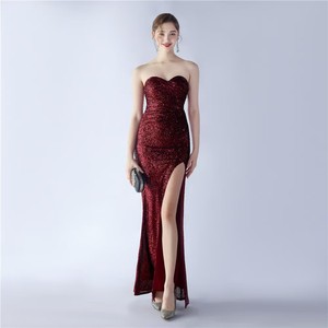 Robe de soirée blanche à paillettes pour femmes, robe maxi formelle à fente haute, taille XL, robe de soirée tube pour jeunes femmes, livraison directe - Product Image 3