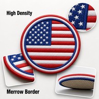 Patch rond drapeau américain 3D en chenille brodé avec bordure Merrow thermocollant pour chapeaux, uniformes, bagages et sacs avec badge personnalisé alphabet
