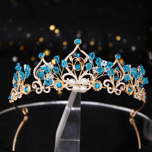 Nouvelle Couronne de Princesse Fleur <span class=keywords><strong>Perle</strong></span> Cristal Bleu Diadème de Mariée Tiare Bijou de Tête Accessoire Cheveux <span class=keywords><strong>Mariage</strong></span> - Product Image 3