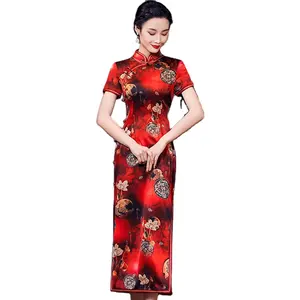 culture traditionnelle robe Suppliers-Qipao — robe Cheongsam en soie Style rétro, pour femme, tenue brodée à la main, Vintage, chinoise traditionnelle, Style rétro