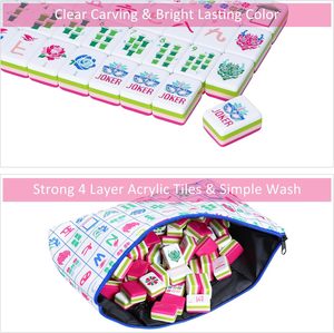 Versión estadounidense: Juego de Mahjong americano moderno de acrílico rojo rosa, con fichas de ajedrez y cartas, para 4 jugadores, ideal para el hogar, con bolsa de almacenamiento y para jugar a mano. - Product Image 3