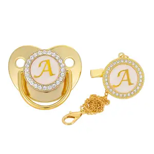 Personalizzato personalizzato 26 lettere Bling Baby ciuccio lusso oro strass sublimazione Blanks ciuccio per bambino