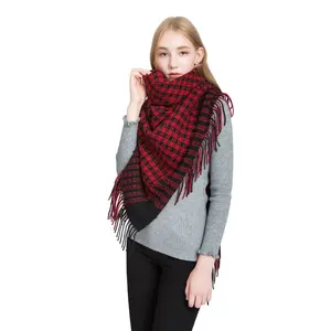 새로운 클래식하고 세련된 울 스카프 목도리 고품질 빨간색과 검은 색 양면 격자 무늬 겨울 스카프 여성 목도리